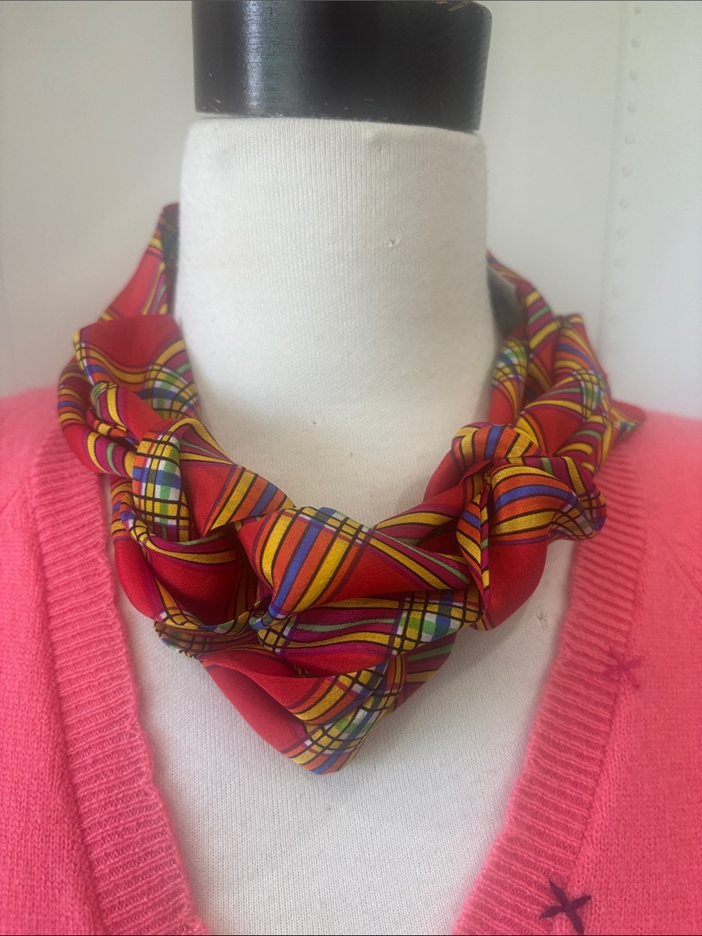 Liz Claiborne Red Plaid Silk-Feel Neck Scarf